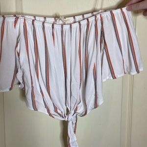 Orange & Navy Striped Cropped Top